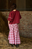 MAROON & WHITE COTTON CHECK SKIRT (CM-09A/SKT)