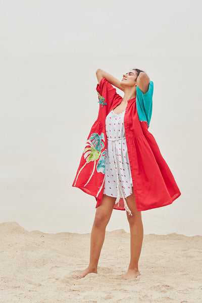 WHITE COTTON PRINTED SHORT DRESS (BFW-03A)