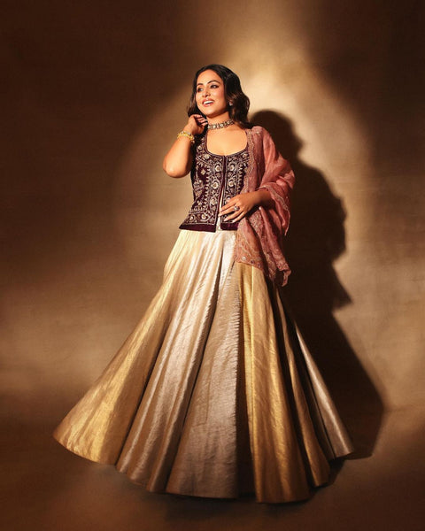 Ruby Embroidered Jacket and Gold and Silver Lehenga Set (E-30/TL-103)