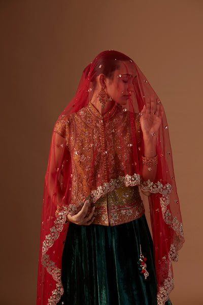 CRIMSON TULLE EMBROIDERED DUPATTA (1 PC)
