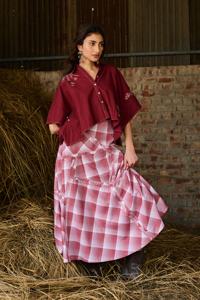 MAROON & WHITE COTTON CHECK SKIRT (CM-09A/SKT)