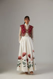 IVORY DUPION SILK POPPY FLORAL SKIRT WITH SHIRT & JACKET ( TL-25A)