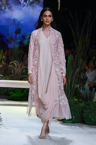 Old Rose Tulle 3d Emb.jacket & Chiffon Drape Dress (Wd-05)