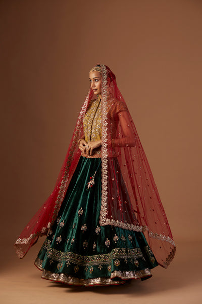EMERALD GREEN EMBROIDERED LEHENGA (1 PC)