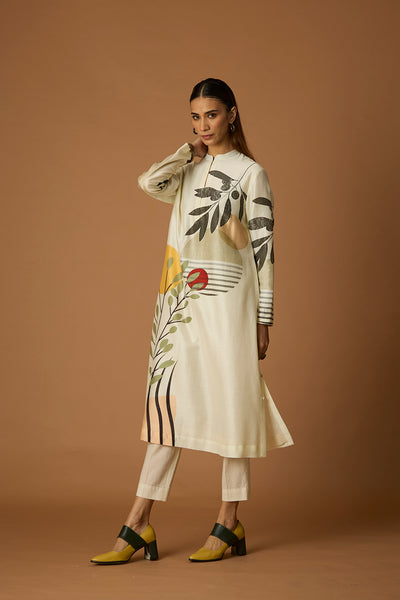 IVORY CHANDERI PRINTED TUNIC (BCC-01)