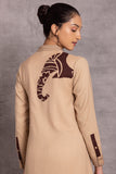 BEIGE & BROWN WOOLEN HIGH-LOW JACKET (WLN-04A)