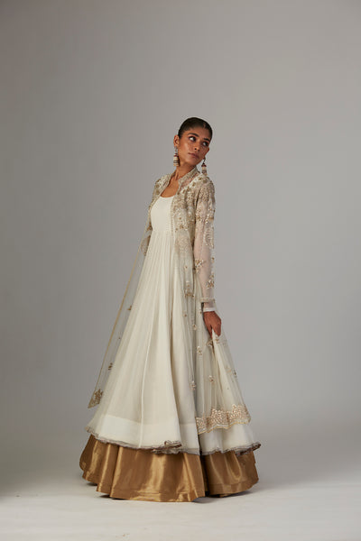 IVORY CHIFFON ANARKALI PAIRED WITH TULLE NET JACKET ( TL-89B)