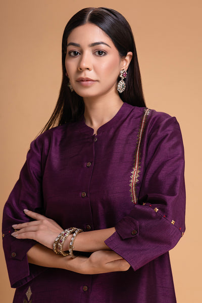 PURPLE DUPION EMB. KURTA SET (2 PCS)