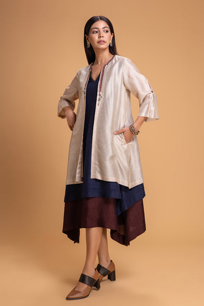 RED DUPION EMB. DRESS (1 PC)