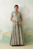 AQUA DUPION PRINTED & EMB. ANARKALI SET (2 PCS)