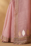 OLD ROSE ORGANZA HAND ENBROIDERED SCALLOP SAREE SET (2 PCS)