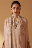 PEACH CREPE MOTI RESHAM  EMBROIDERED JACKET SET ( SE-03)
