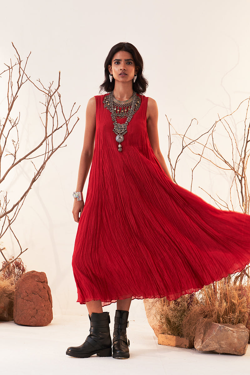 Andora Red Crinkle Cotton Dress