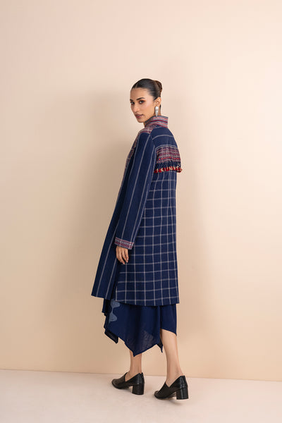 BLUE HANDWOVEN COTTON LONG JACKET (1 PC)