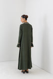 MOSS GREEN LONG EMBROIDERED MELANGE DRESS (1 PC)