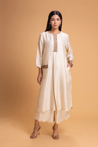 IVORY DUPION EMB. KURTA SET (2 PCS)