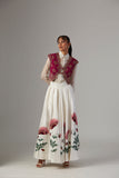 IVORY DUPION SILK SKIRT WITH SATIN SHIRT & FALSA JACKET ( 3 PCS)