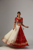 IVORY GAUZE CRINKLED LEHENGA SET WITH CHANDERI UNSTITCHED BLOUSE (BRM-25A))