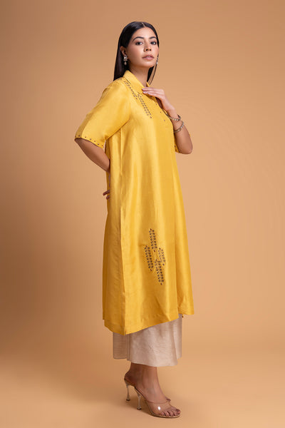 YELLOW DUPION EMB. KURTA SET (2 PCS)