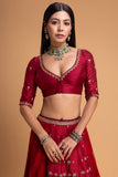 RED MUSHROO EMB LEHENGA SET (3 PCS)