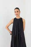 BLACK MELANGE LONG SLEEVELESS DRESS (1 PC)