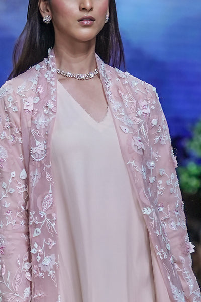 Old Rose Tulle 3d Emb.jacket & Chiffon Drape Dress (Wd-05)
