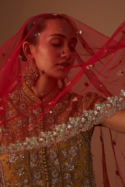 CRIMSON TULLE EMBROIDERED DUPATTA (1 PC)