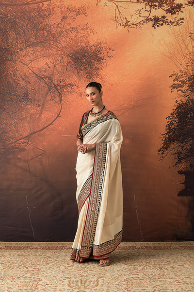 IVORY TISSUE EMB. SAREE SET (NLB-03B) (2 PCS)