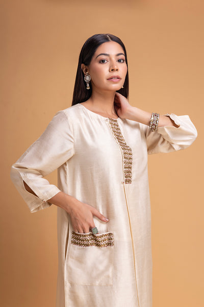 IVORY DUPION EMB. KURTA SET (2 PCS)