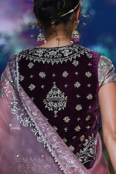 LILAC ORGANZA & VELVET EMBROIDERED SAREE SET (4 PCS)