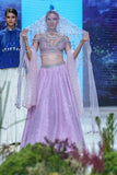 Lilac Tulle Net Scallop Emb. Blouse With Lilac Tulle Net Skirt Styled With Lilac Tulle Net Emb. Veil And Blush Tulle Net Scallop Drape ( Fa-54a/bls, Fa-54/skt, Fa-54b/veil, Fa-54d/drp)