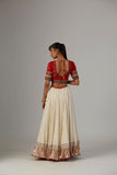 IVORY GAUZE CRINKLED LEHENGA SET WITH CHANDERI UNSTITCHED BLOUSE (BRM-25A))
