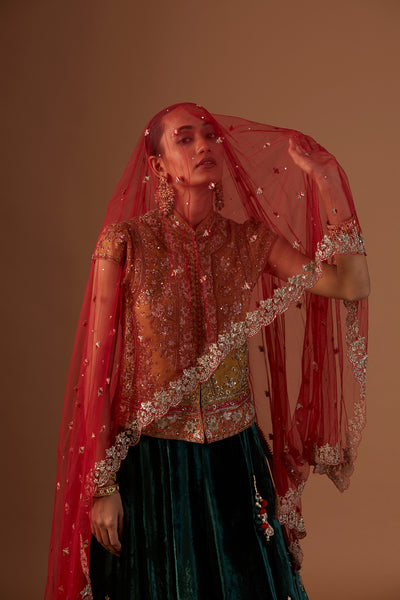 CRIMSON TULLE EMBROIDERED DUPATTA (1 PC)