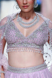 Lilac Tulle Net Scallop Emb. Blouse With Lilac Tulle Net Skirt Styled With Lilac Tulle Net Emb. Veil And Blush Tulle Net Scallop Drape ( Fa-54a/bls, Fa-54/skt, Fa-54b/veil, Fa-54d/drp)