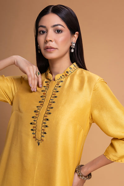 YELLOW DUPION EMB. KURTA SET (2 PCS)
