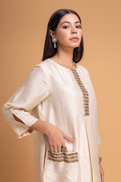 IVORY DUPION EMB. KURTA SET (2 PCS)