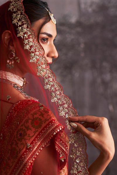 RED BANDHANI EMBROIDERED LEHENGA & DUPATTA  ( 2 PCS)