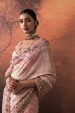 ONION PINK TUSSAR & ORGANZA EMB. TWO-PIECE SAREE SET(EVO-08) (3 PCS)