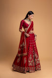 RED MUSHROO EMB LEHENGA SET (3 PCS)