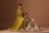 OLIVE TISSUE ANARKALI PAIRED WITH CHURIDAAR AND DUPATTA ( LS-16A)