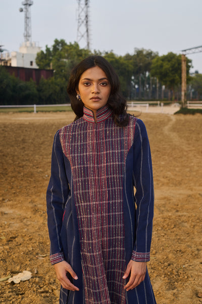 BLUE HANDWOVEN COTTON LONG JACKET (1 PC)