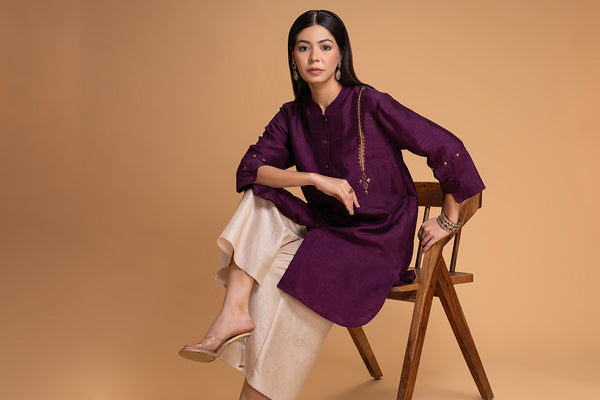 PURPLE DUPION EMB. KURTA SET (2 PCS)