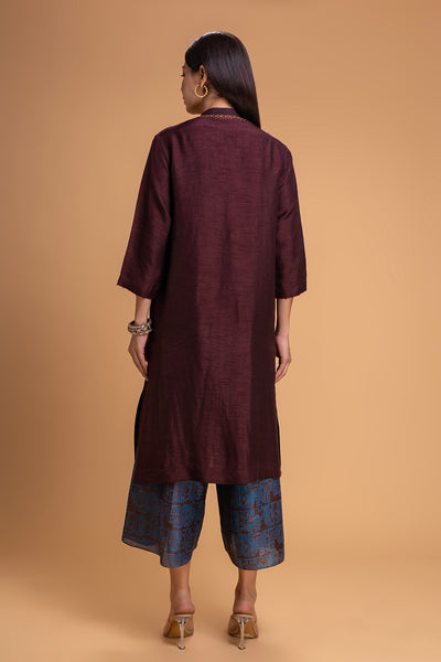 BROWN DUPION EMB. KURTA SET (2 PCS)
