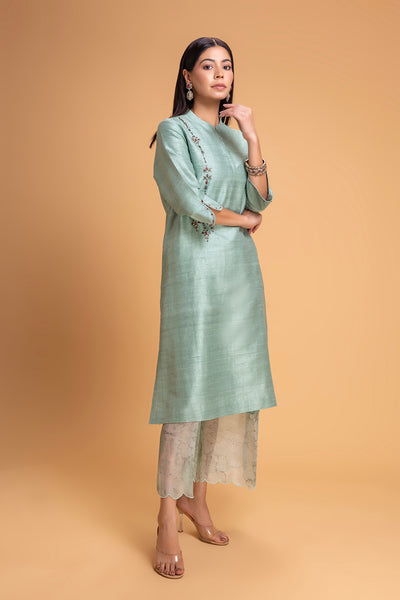 AQUA DUPION EMB. KURTA SET (2 PCS)