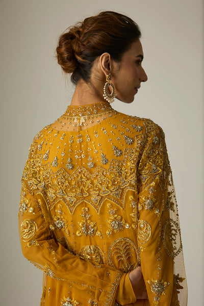 MUSTARD CHIFFON & TULLE EMBROIDERED JACKET SET (2 PCS)