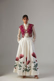 IVORY DUPION SILK SKIRT WITH SATIN SHIRT & FALSA JACKET ( 3 PCS)