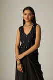 BLACK SATIN TOP & SKIRT SET (2 PCS)