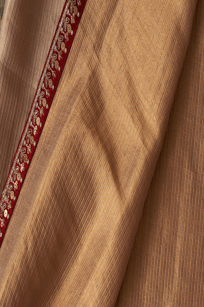 GOLD TISSUE SAREE WITH RED BORDER & UNSTITCHED BLOUSE(SRE-54) (2 PCS)