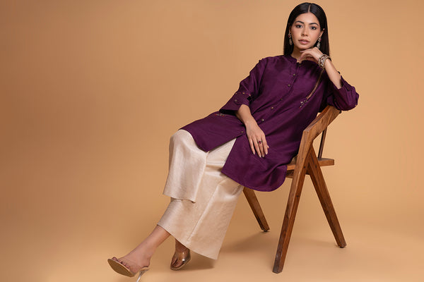 PURPLE DUPION EMB. KURTA SET (2 PCS)