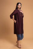 BROWN DUPION EMB. KURTA SET (2 PCS)
